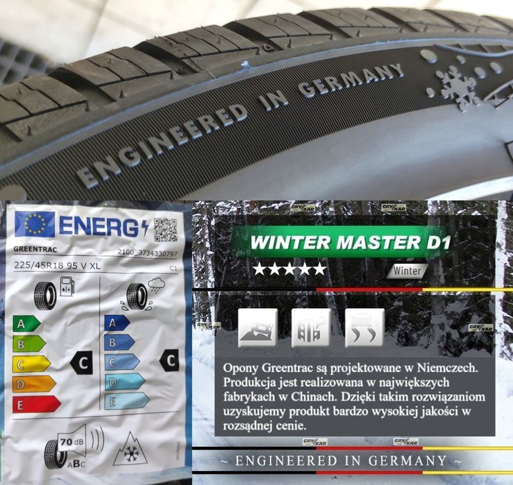 Opony 225/45R18 Greentrac Winter Master D1 4szt. 2025r 3 lata gwar.