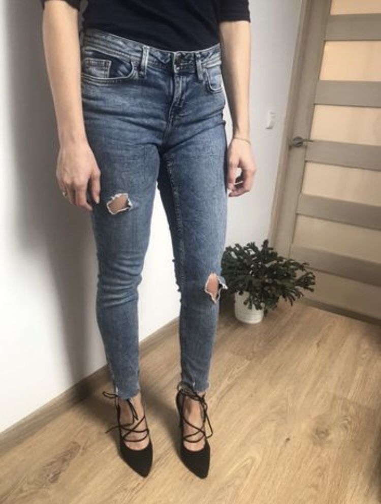Jeansy spodnie dżinsowe denim z przetarciami skinny Zara 36 S