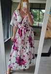 Długa sukienka 4xl plus size biala w kwiaty kwiatki