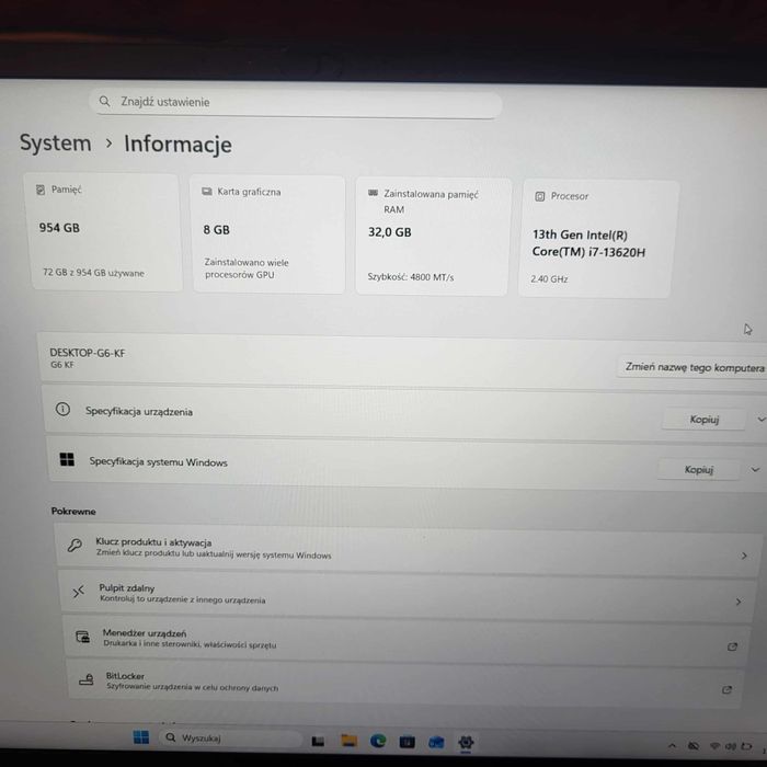 Laptop gamingowy RTX 4060 / i7 / 32GB / SSD 1TB / G6 KF Gwarancja 2027