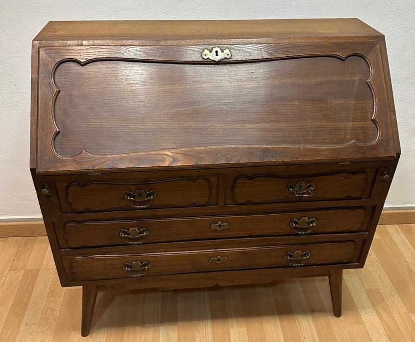 Comoda papeleira antiga, escrivaninha em madeira maciça,