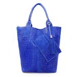 VERA PELLE torebka zamszowa shopper kroko na ramię V141 chabrowa