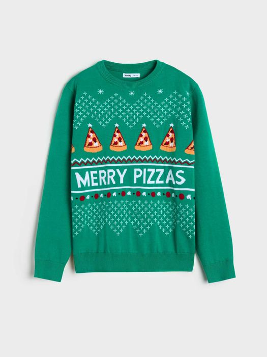 Bawełniany, świateczny sweter 164 / S / M 38 na święta choinki pizza