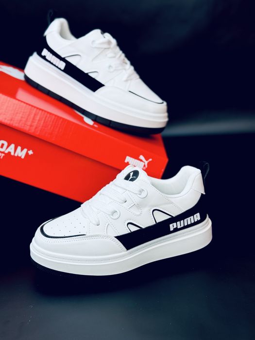 Осенние кросовки Пума белые на толстой подошве / красовки Puma