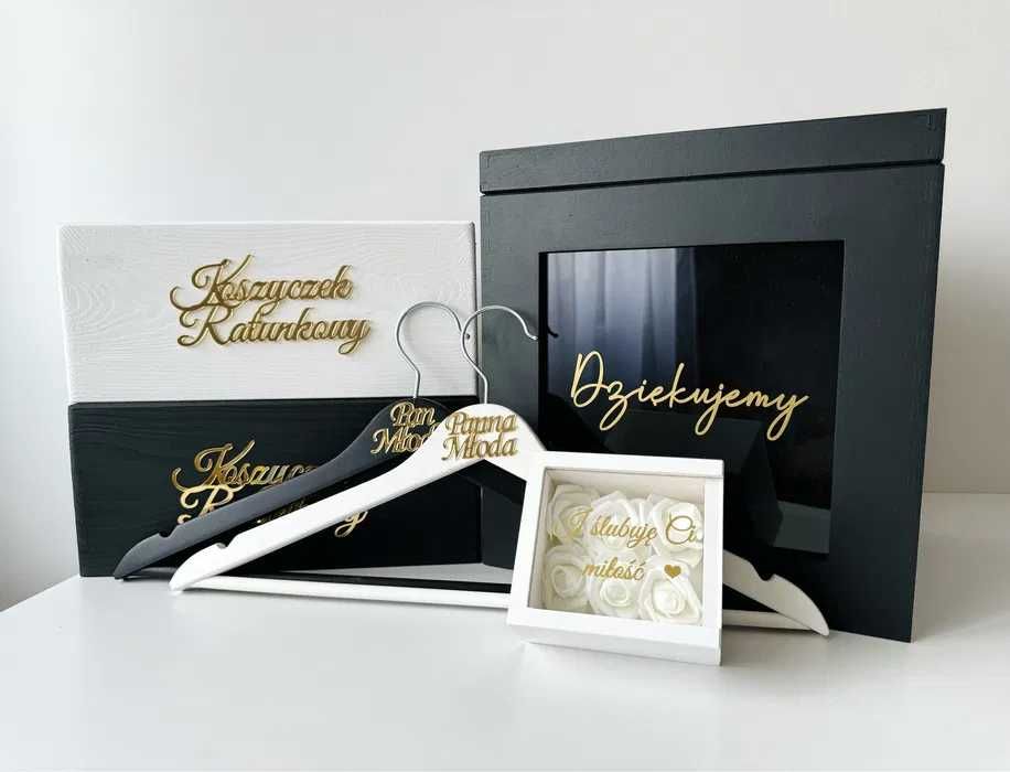 Pleksi pudełko na koperty obrączki koszyczki wieszaki lustrzane pleksi