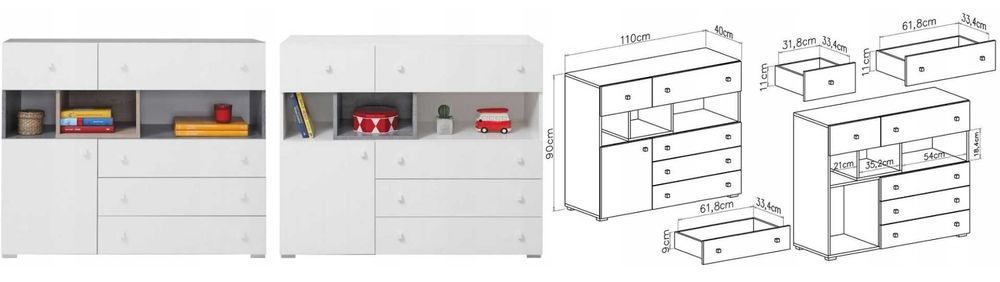 Zestaw Mebli młodzieżowych Biel beton Szafa + komoda duża szuflady