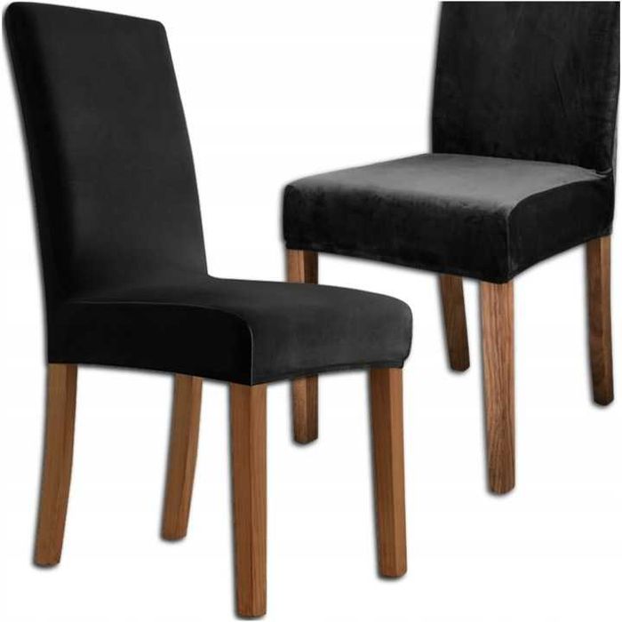 NOWY zestaw pokrowców 6szt krzesło czarny rozciągliwy uniwersalny