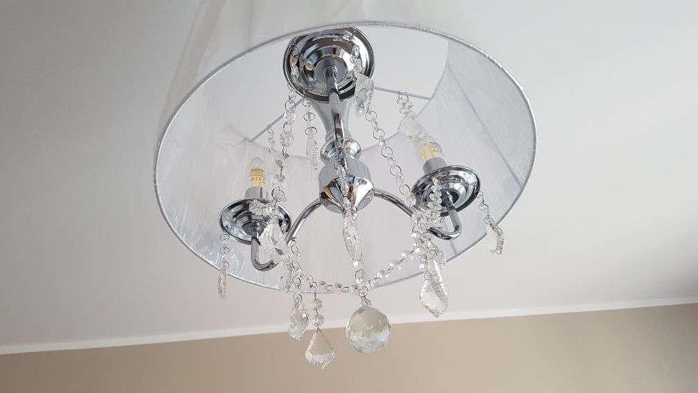 Biała Lampa sufitowa z kryształkami, glamour, kula rozkładana, industr
