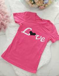 Bluzka damska t-shirt koszulka różowa Love S 36