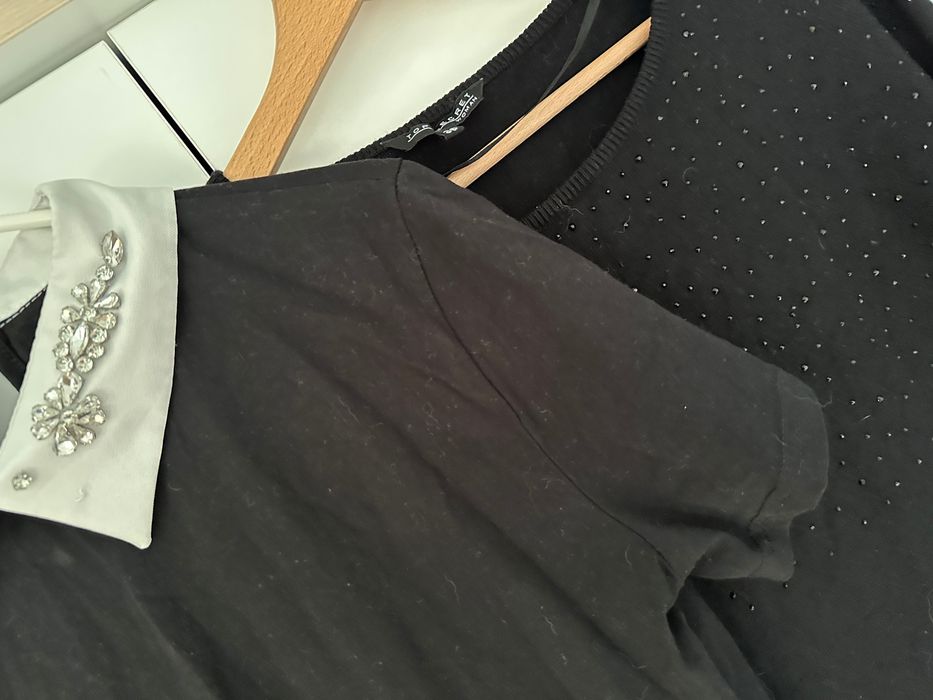 Bluzka z kołnierzykiem i sweterek z cyrkonami 38