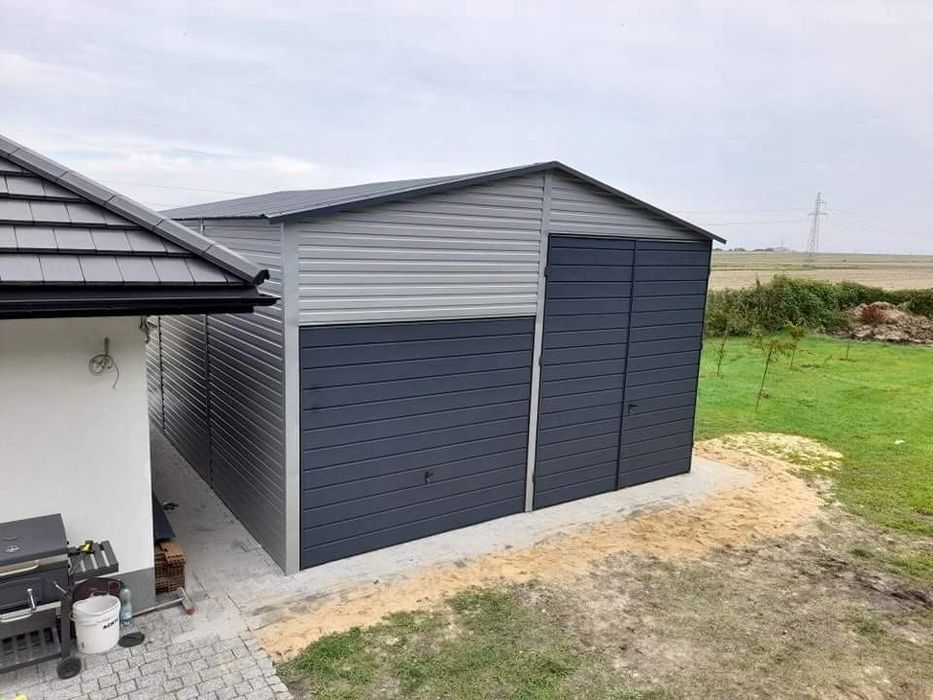 Hala stalowa 6x8 m - Dach dwuspadowy, Bramy dwuskrzydłowa i uchylna, A