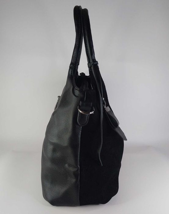 Сумка замшева з двома ручками велика чорна Karlos Marconi