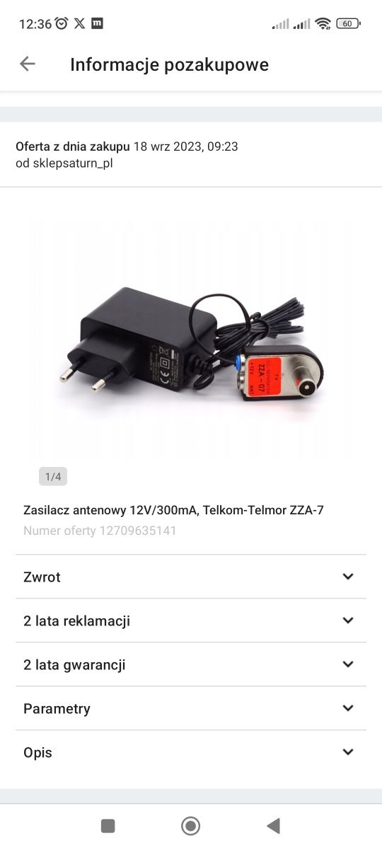 Zasilacz antenowy 12v DVB-T2 separator napięcia TELKOM TELMOR ZZA-7