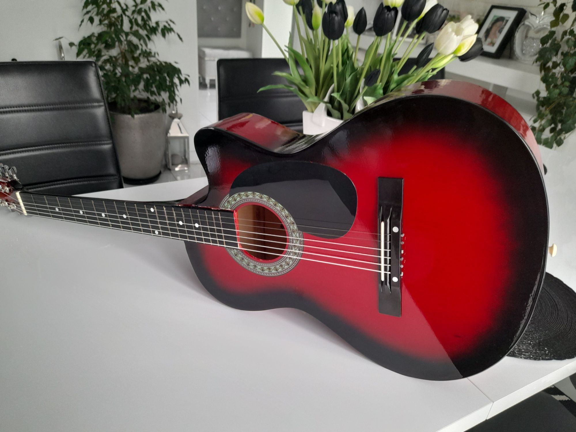 Gitara akustyczna rozmiar 4/4 czerwony połysk