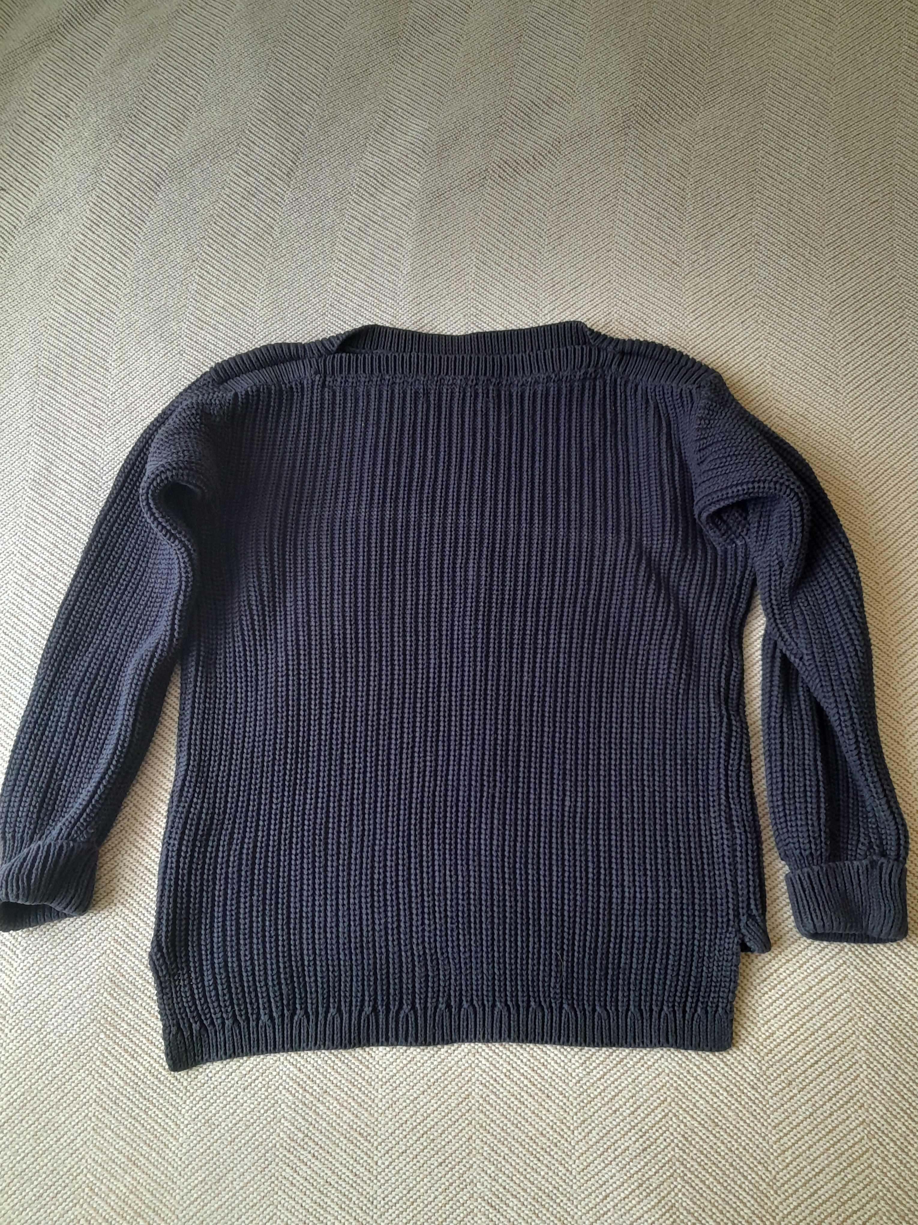 Gruby granatowy sweter 100% bawełna M&S