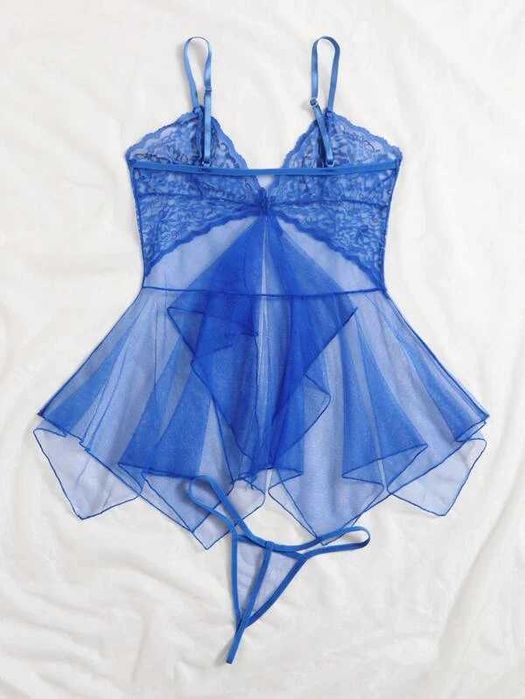 Женский синий пеньюар и стринги