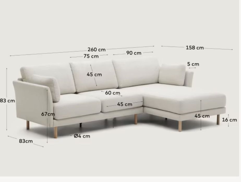 Sofá 3 lugares com chaise longue Kave Home