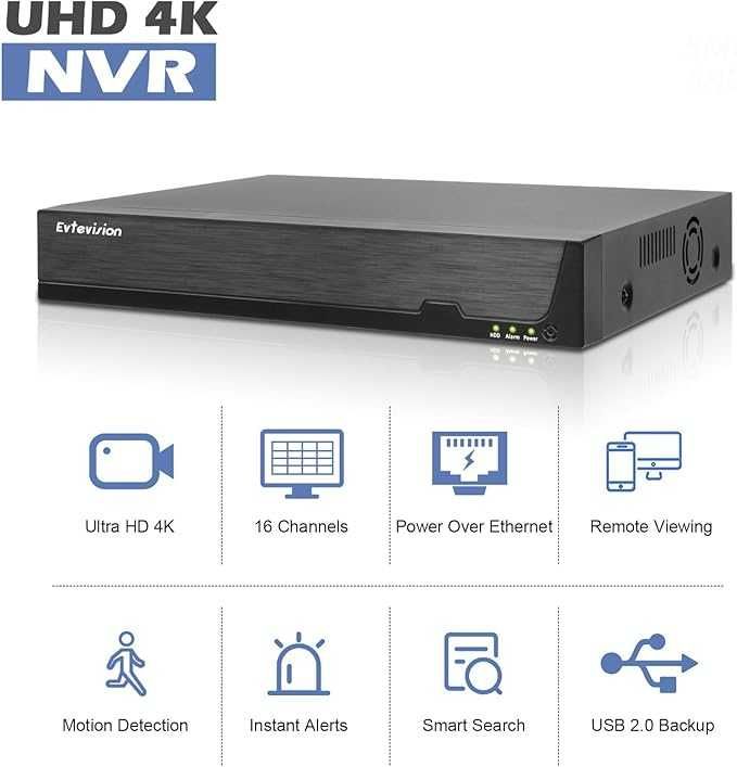 Evtevision POE NVR16CH 4K/5MP/4MP/3MP/1080p sieciowy rejestrator wideo