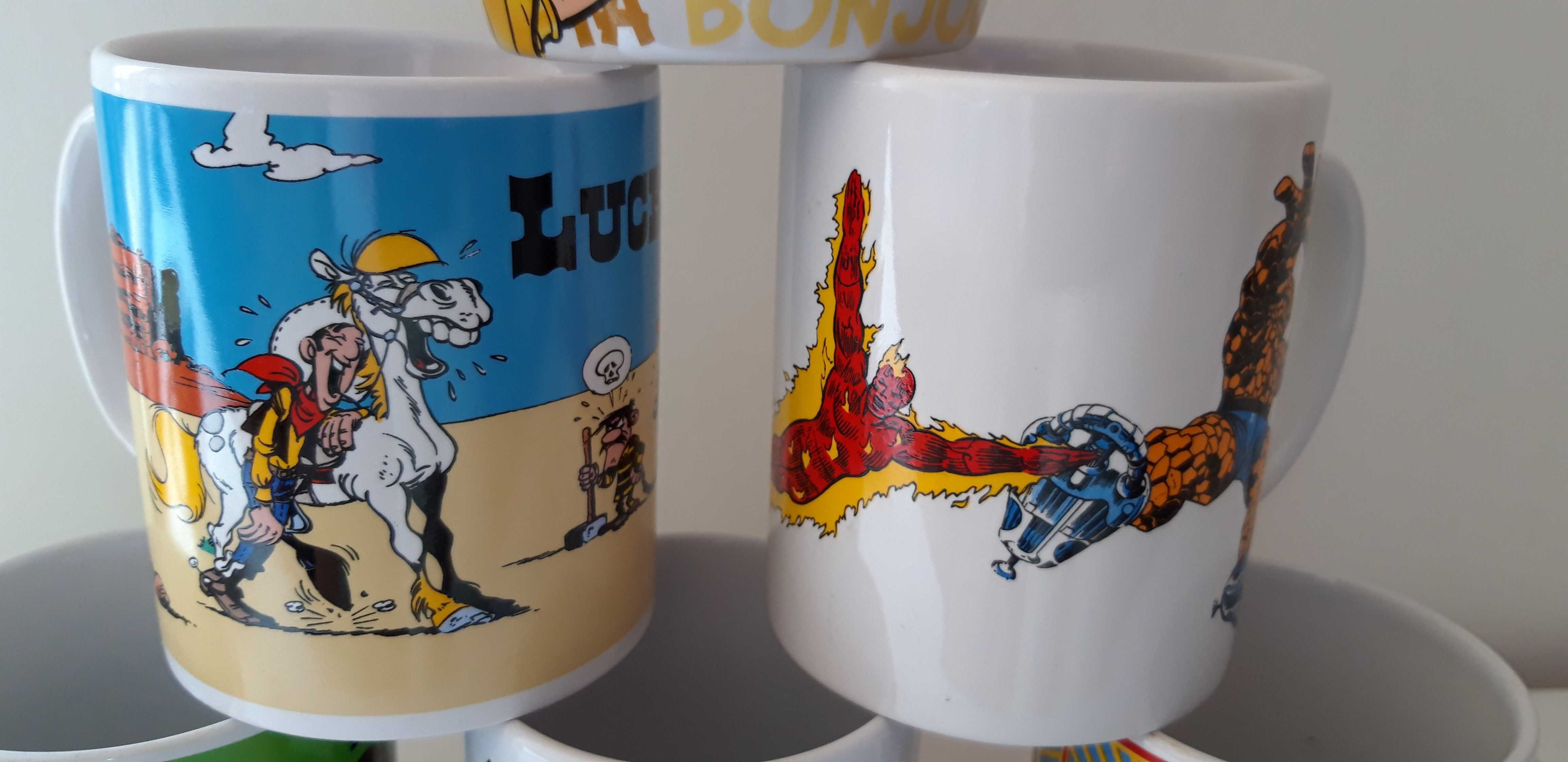 Canecas Astérix, Deadpoll, Batman, Fantastic Four, Lucky Luke.