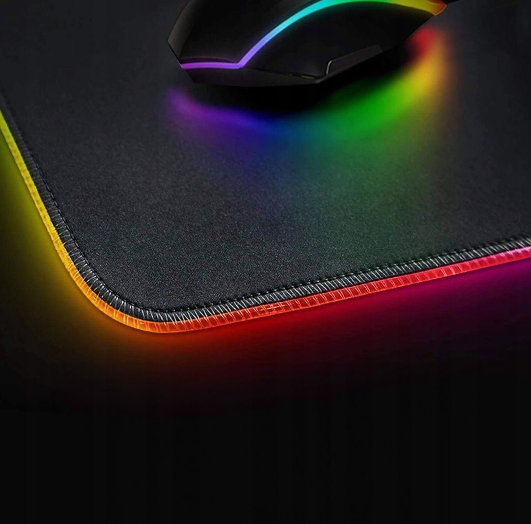 Podkładka Pod Myszkę Gamingowa LED RGB 35x25cm Na Biurko Czarna Kolory