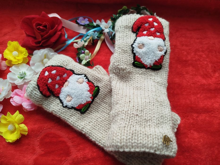 Rękawiczki, mitenki, hand Made, świąteczne.