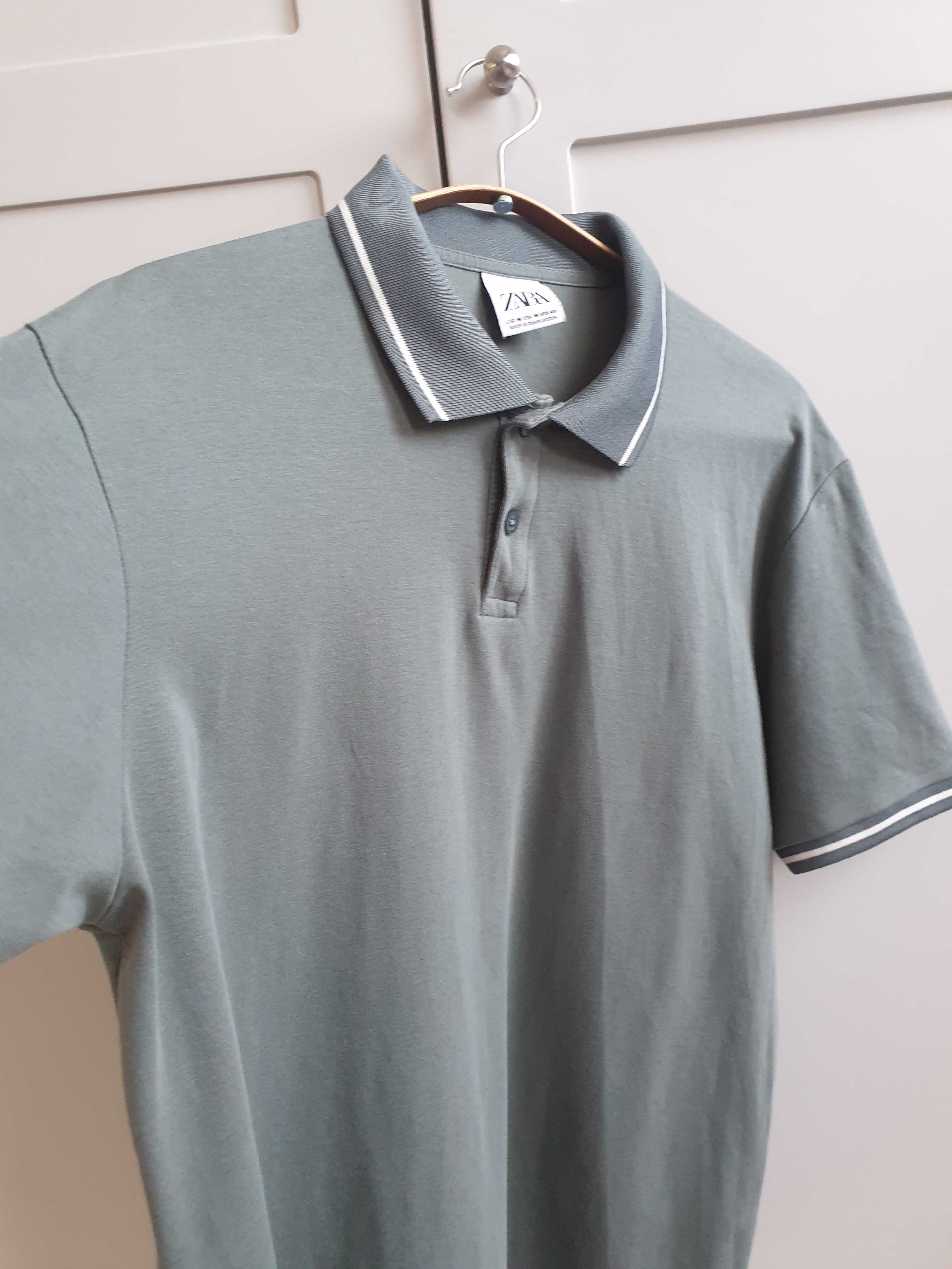 Zielona szałwiowa koszulka polo t-shirt Zara M męska