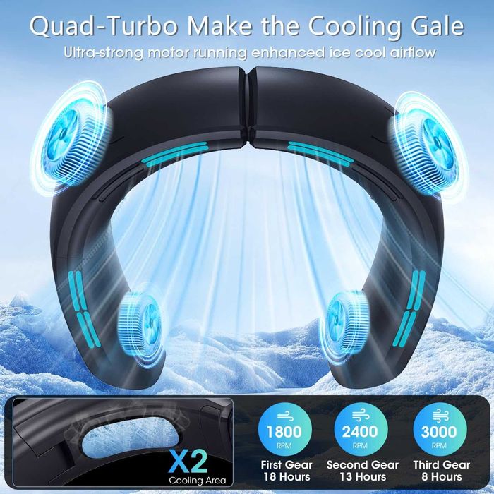 Wentylator na szyję OLV, akumulator 6000 mAh, 18 godzin