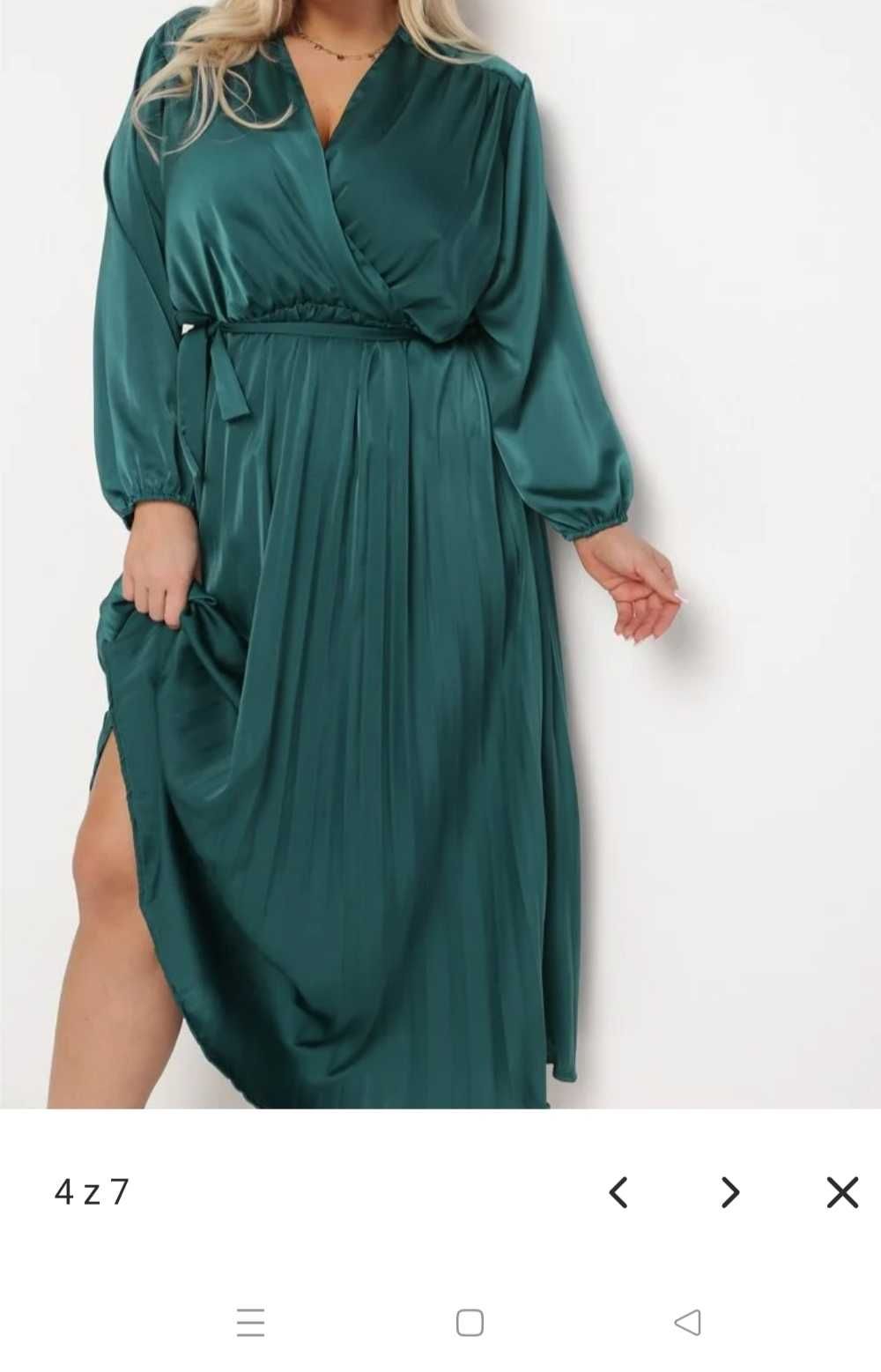 Elegancka, plisowana sukienka butelkowa zieleń - Renee
