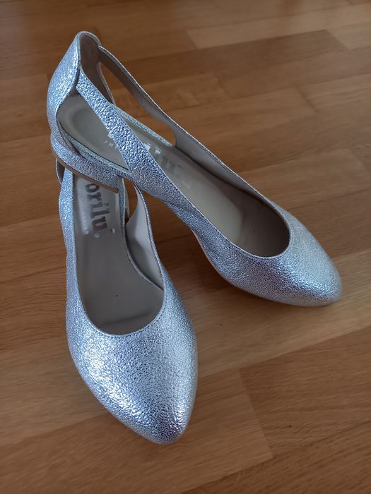 Srebrne buty Brilu ślubne 37