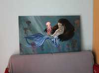 SYRENA pośród meduz fantasy mermaid duży obraz olejny 100x60 cm