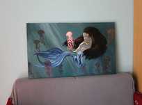 SYRENA pośród meduz fantasy mermaid duży obraz olejny 100x60 cm