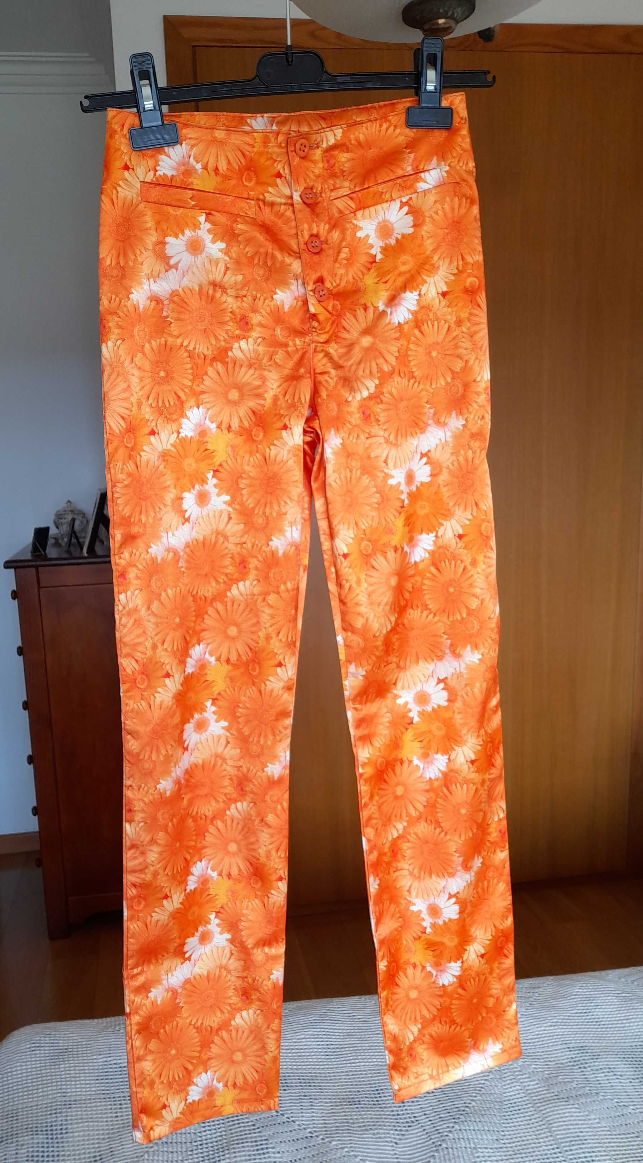Calças cor de laranja com motivos florais, Tark '1, S