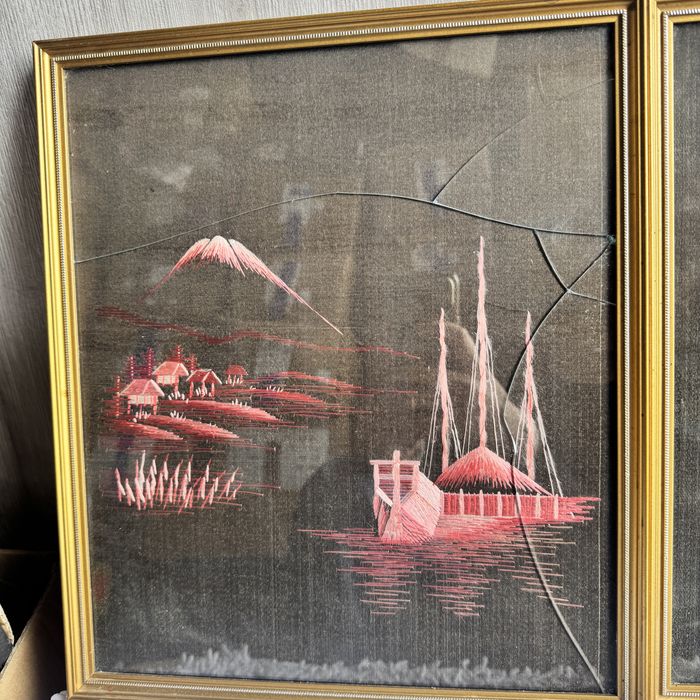 Japońskie obrazy wyszywane Vintage