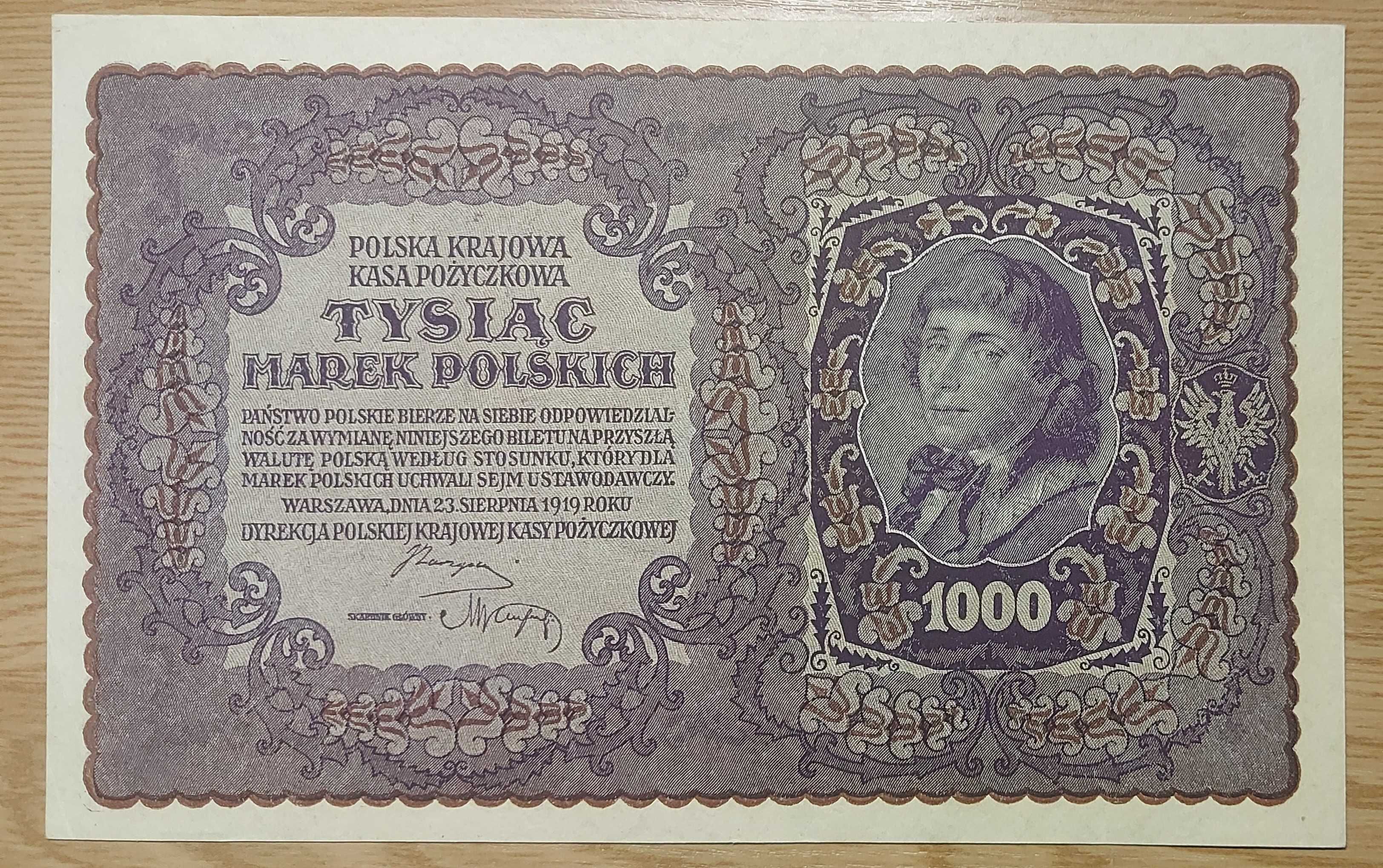 Banknot 1000 marek polskich z 1919 roku.