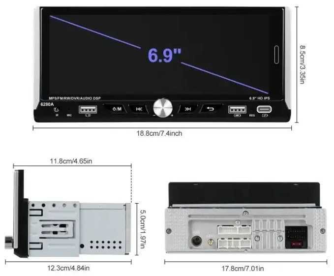 IPS экран 6.9! 1din магнитола 628ОА Android 4/64Gb Экран/ GPS/ WiFi