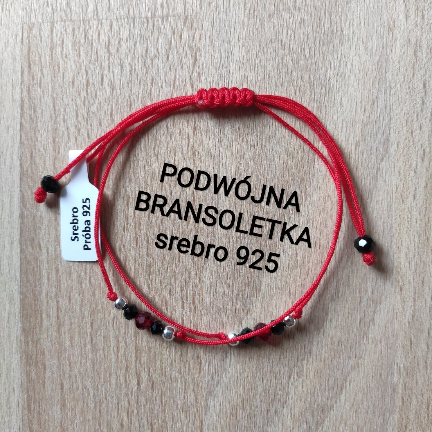 Bransoletka podwójna sznurkowa koraliki szkło, kulki srebro 925