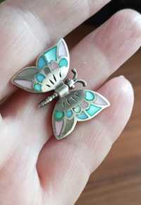 Кольцо серебряное бабочка с разноцветной эмалью