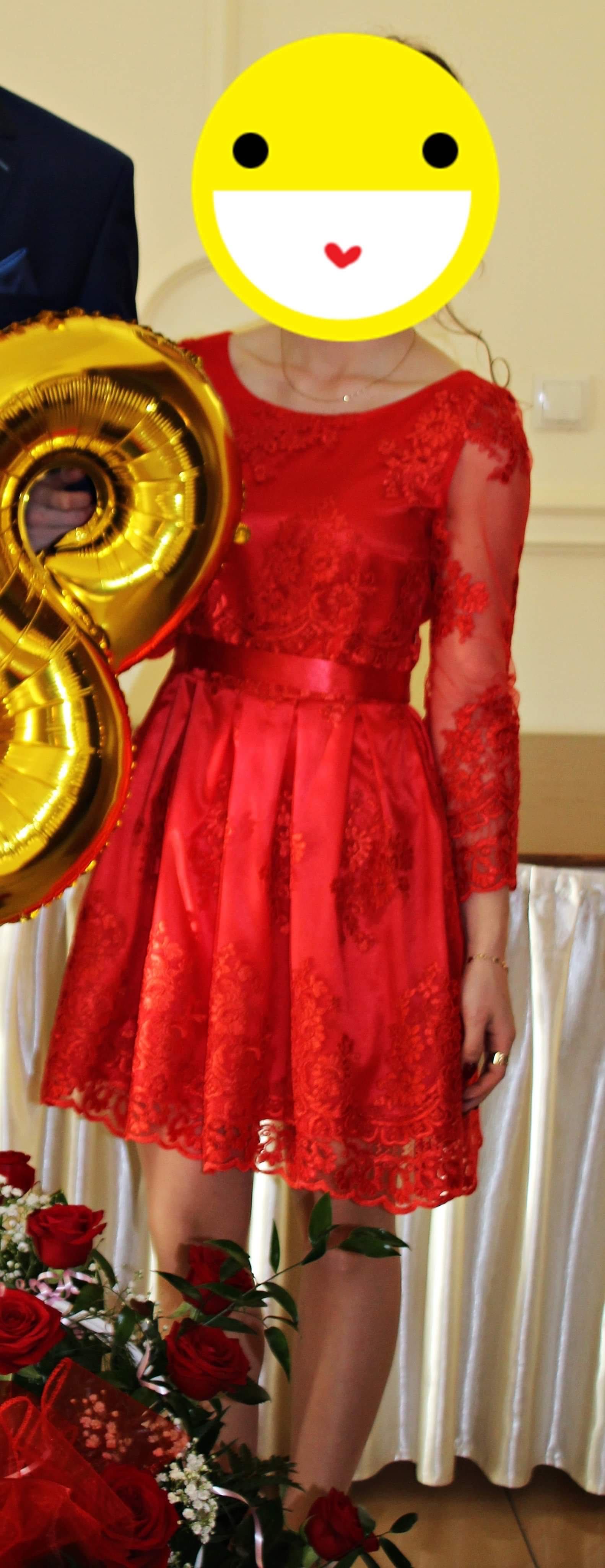 SUKIENKA z piękną koronką czerwona wieczorowa na wesele