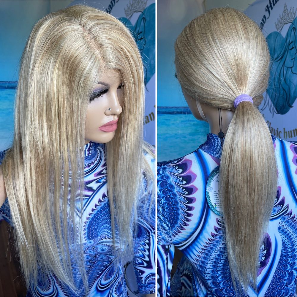 Натуральный парик имитация кожи славянский волос блонд песок 55 см