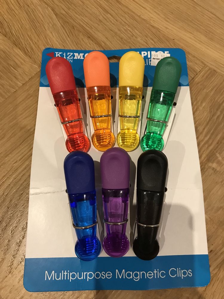 Klipsy magnetyczne do torebek, plastikowe, 7 sztuk, wielokolorowe