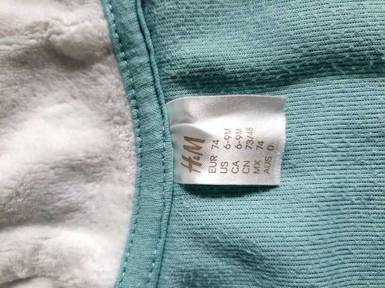 H&M/ Pajacyk welurowy (68/74) zapinany na suwak z kapturem