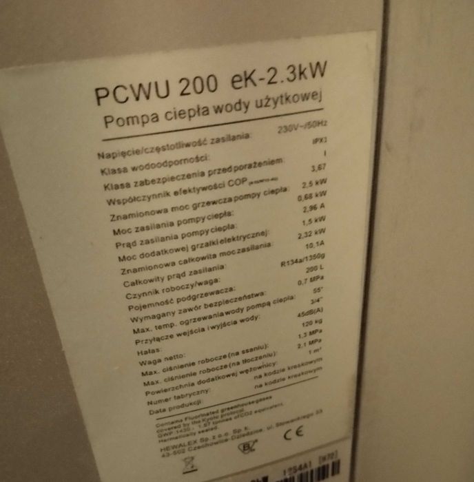 Pompa ciepła wody użytkowej HEWALEX na części