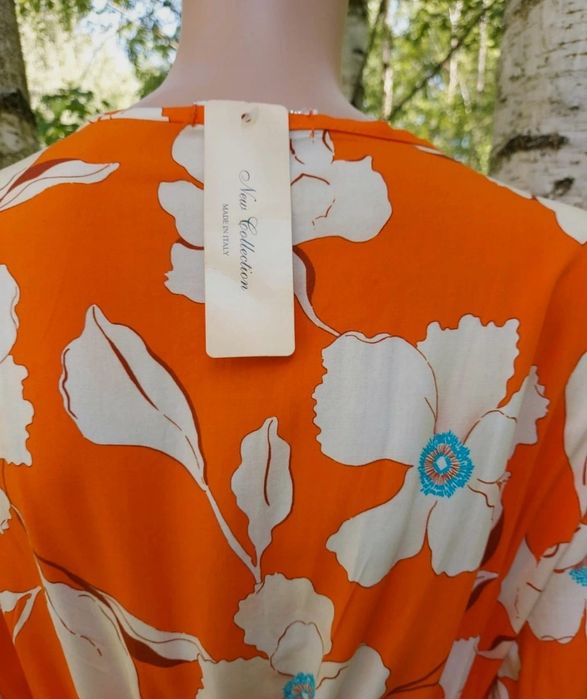 Nowa pomarańczowa wiskozowa sukienka w kremowe duże kwiaty M 38