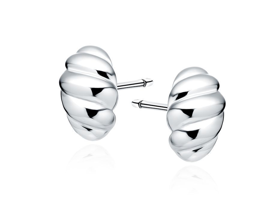 Rodowane Srebrne Kolczyki Wkrętki Gładkie Muszle Połysk Z1975Er