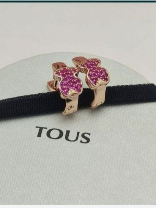 Kolczyki z misiem różowe srebro vermeil 925 z rubinami