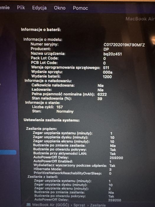 Macbook Air z 2017, 13 calowy, 8GB RAM, 256GB 157 cykli