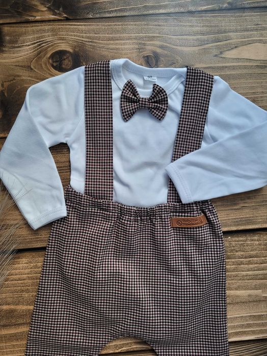 ubranko na roczek CHRZEST elegancki komplet garnitur muszka szelki 68