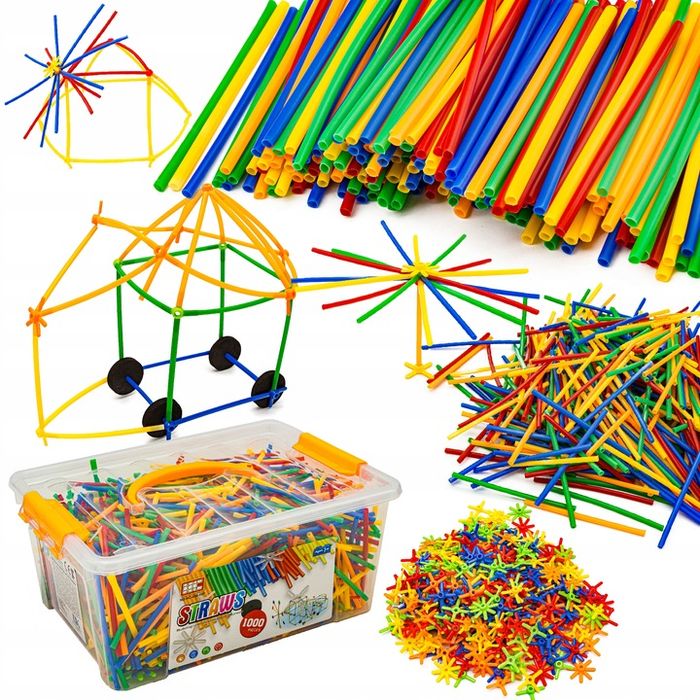 Klocki Słomki Konstrukcyjne Patyczki Rurki 1000 El