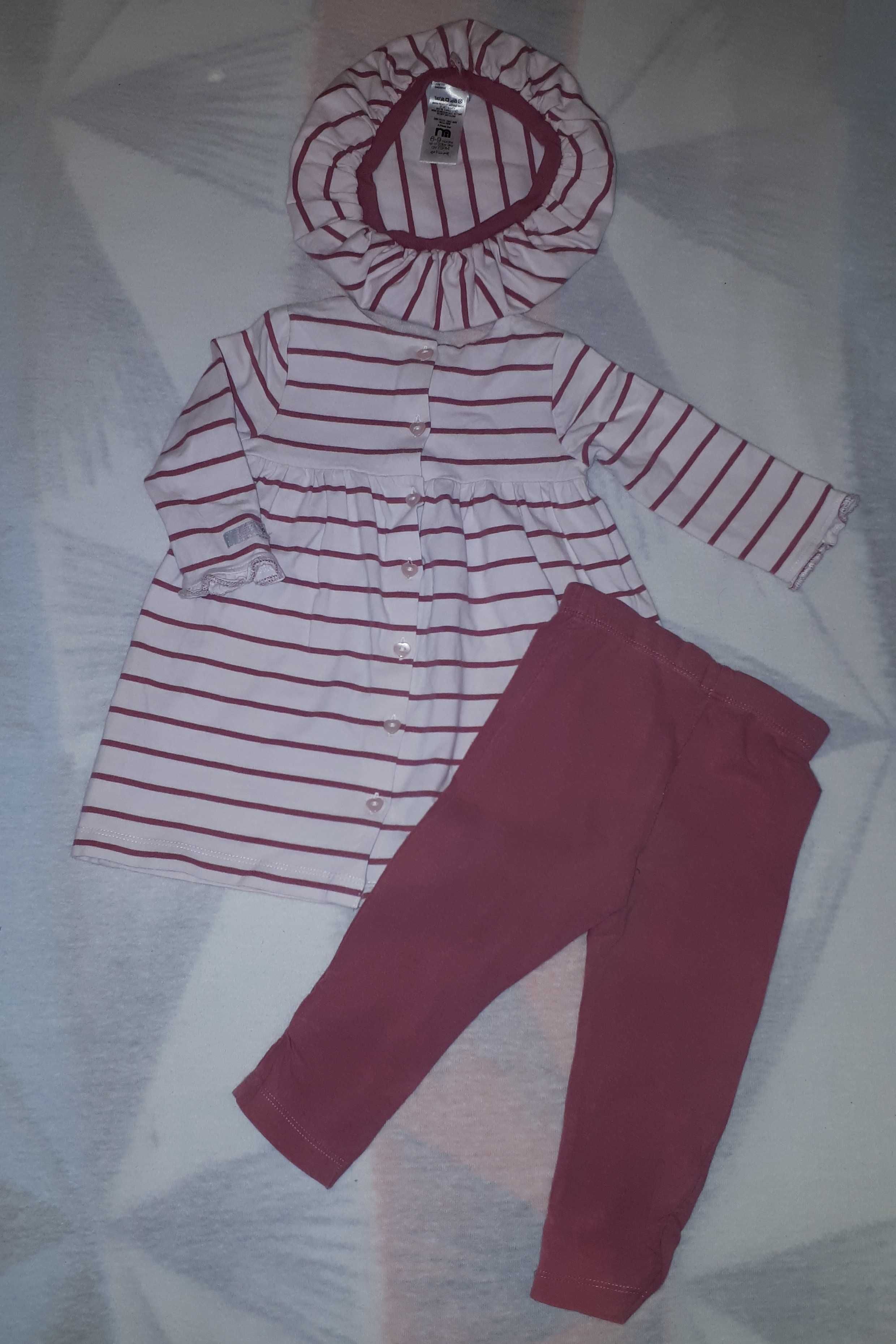 Komplet MOTHERCARE sukienka/tunika + legginsy+ czapka/beret 6-9m-cy 74