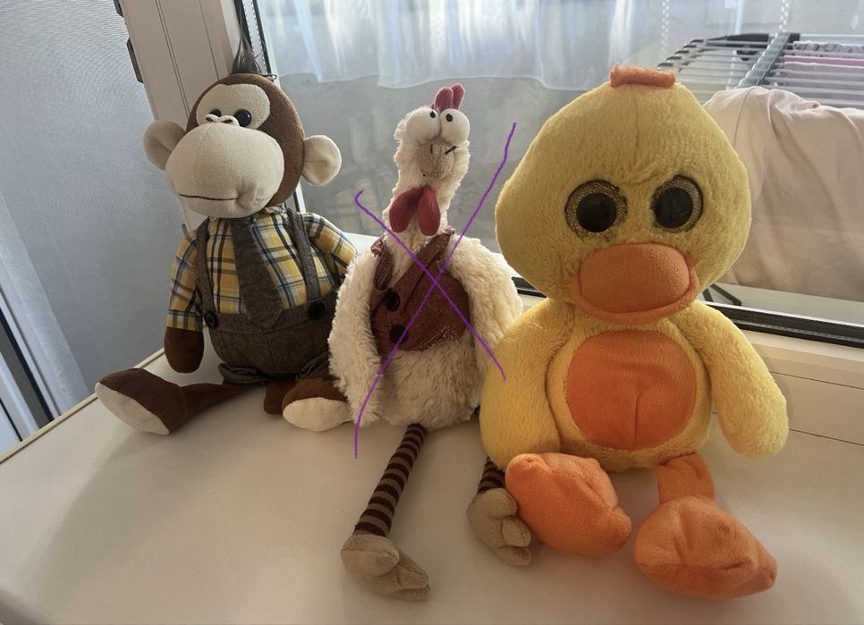 Мягкие игрушки обезьяна, утенок
